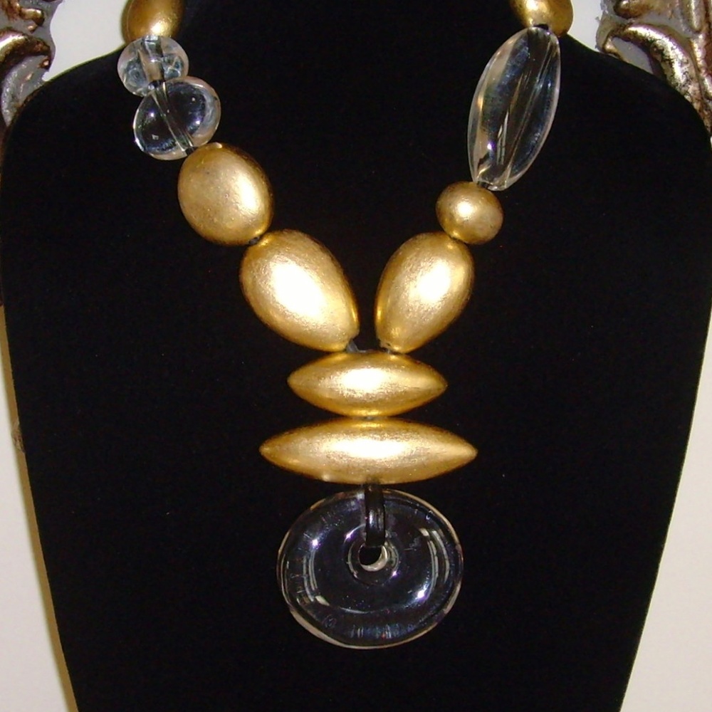 MONIES Clear Lucite and Gold Leaf Necklace